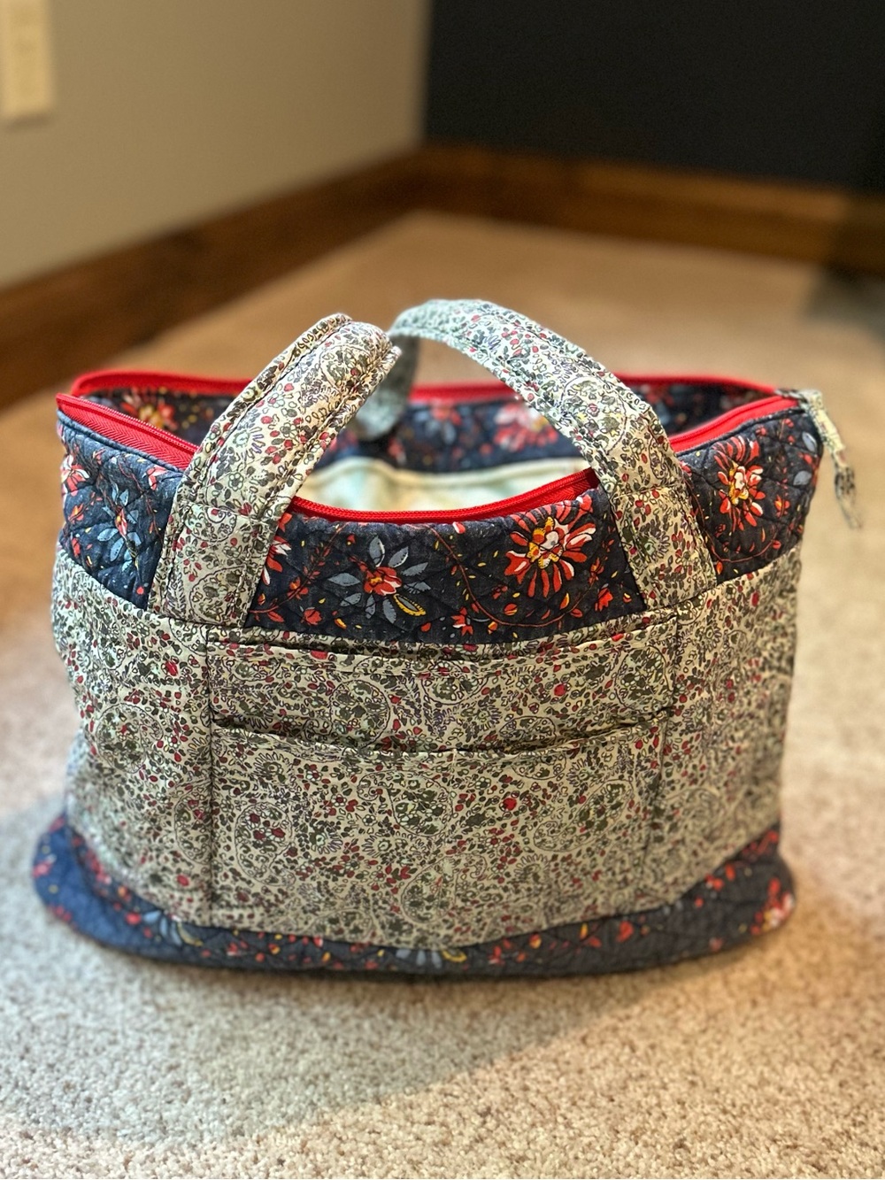 Travelon Floral Quilted Tote - Navy, Red, Cream